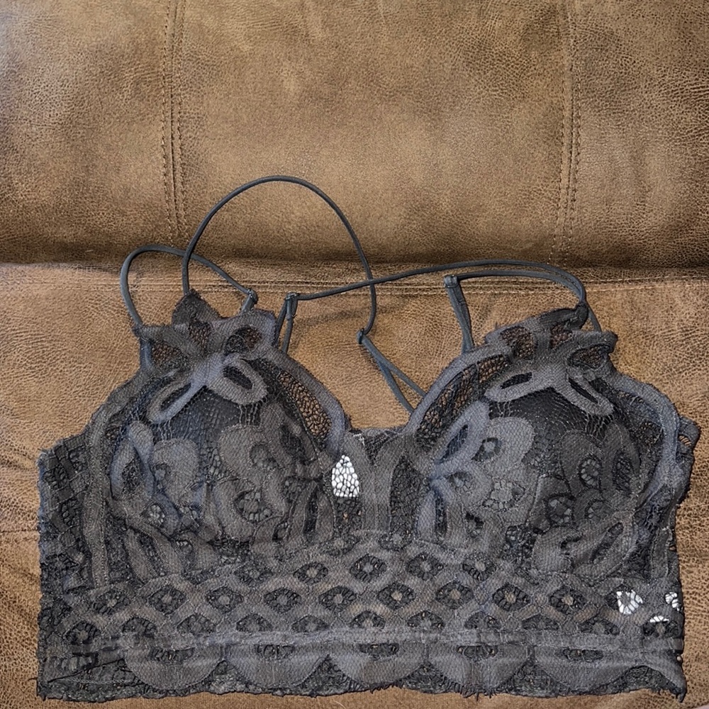 Gray lace strappy padded bralette